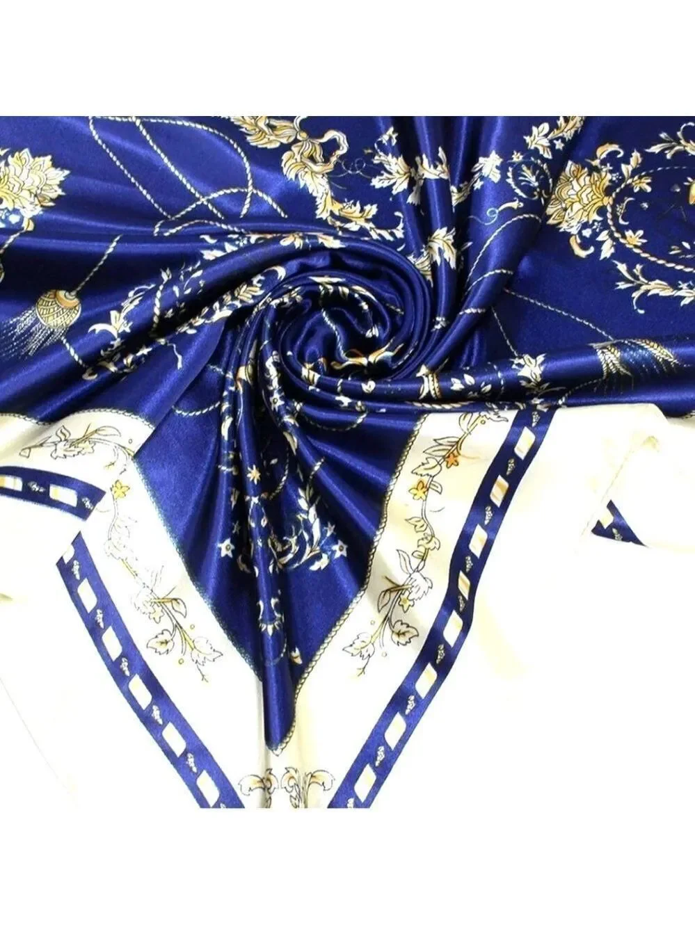 Scarf Headwraps for Women Silk Scarf Navy Satin Print 35 x 35